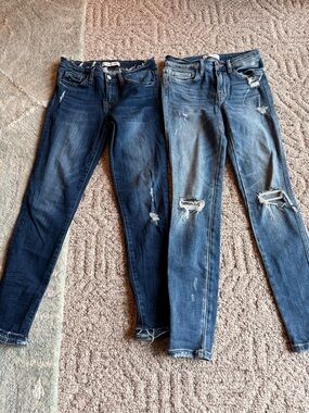 Flying Monkey Women's Skinny Jeans - Dark Blue & Medium Blue Distress